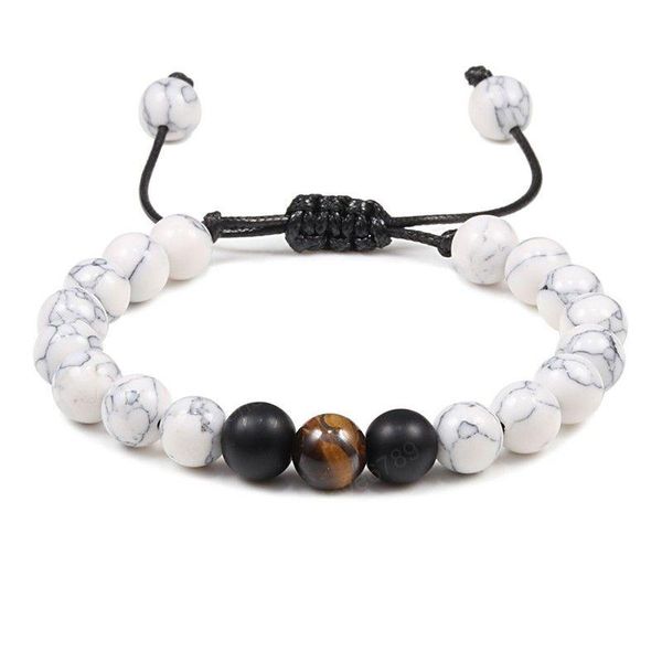 Pulseira de miçangas masculinas clássicas com miçangas branco e preto pedra olho de tigre ajustável corda trançada natural para mulheres presente entrega direta joias dhsbq