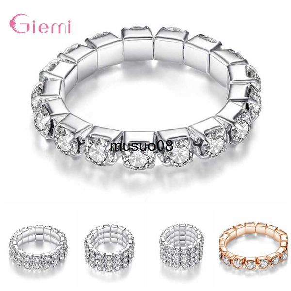 Anelli a fascia Fashion Channel Setting Party Gioielli classici Argento Zircone elastico Multi fila Anelli elasticizzati in cristallo con strass per le donne J230602