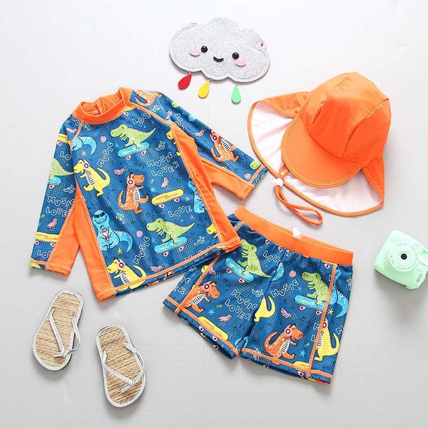 Roupa de banho infantil Recém-chegado de 1 a 7 anos roupa de surf infantil de secagem rápida menino dinossauro praia vestindo maiô infantil P230602