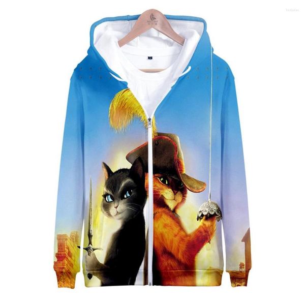 Herren Hoodies 2023 Der gestiefelte Kater Der letzte Wunsch Cartoon Film Unisex Reißverschluss Sweatshirt Langarm Damen Herren Hoodie Lustige Kleidung Plus