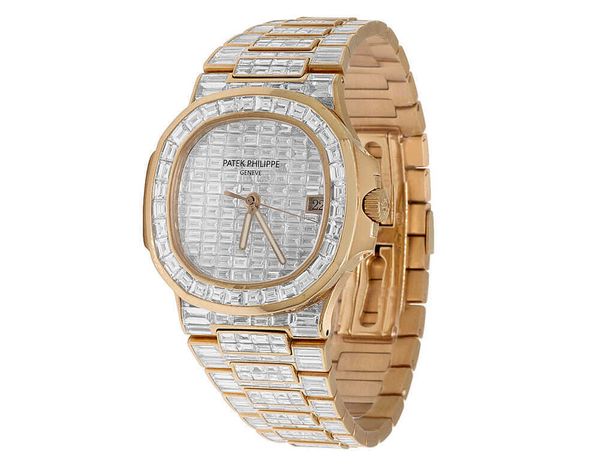 NY LA GM Diamond Luminous Wrist Watches Patas 40mm*8,3mm 3k 5711 Baguete de ouro rosa de alta qualidade Iced out bezel Melhor presente Phippe DBG MLB