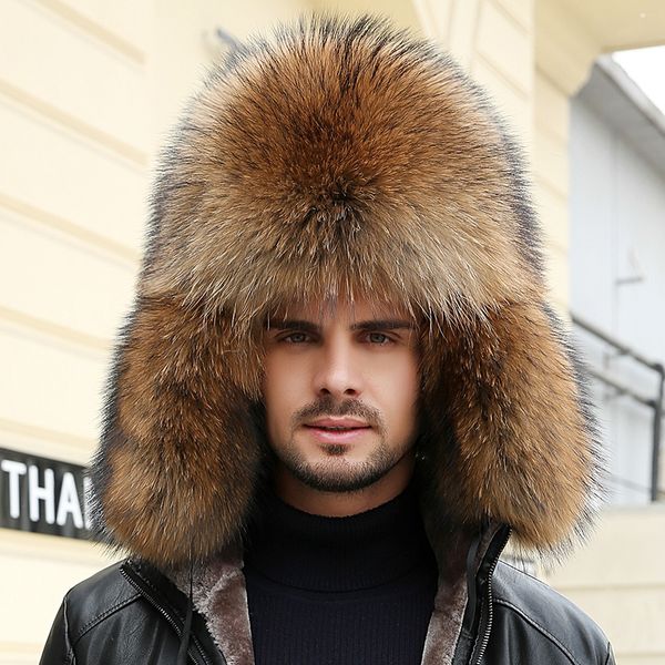 Cappellino invernale unisex in vera pelliccia di volpe completamente coperto Cappello russo Cappello da cacciatore da sci Cappello con paraorecchie