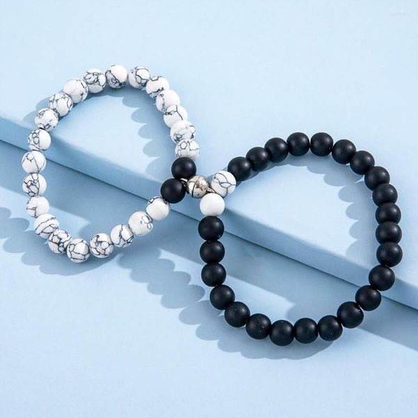 Странд мода матовые каменные бусины Магнитные браслеты для женщин Мужчины Пара Черный белый шарм подарки