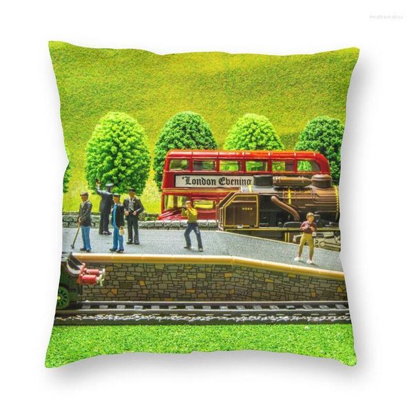 Almofada Vintage Vintage Capa de Trem 40x40 Decoração de Casa Impressão 3D Red London Bus Throw Case para Sofá Dupla Face