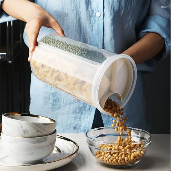 Bottiglie di stoccaggio 3/4Grids Rotante Plastica Cucina Contenitore per alimenti Scatola per cereali Custodia ermetica Farina Grano Storag