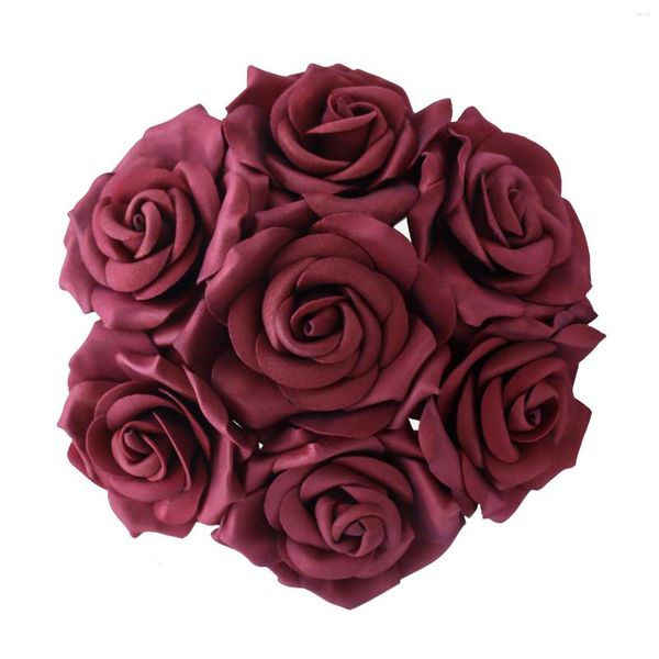 Flores decorativas D-Seven artificiais 25/50 pçs rosas de espuma de aparência real com haste para buquê de casamento faça você mesmo bolo mesa de flores decoração de festa em casa