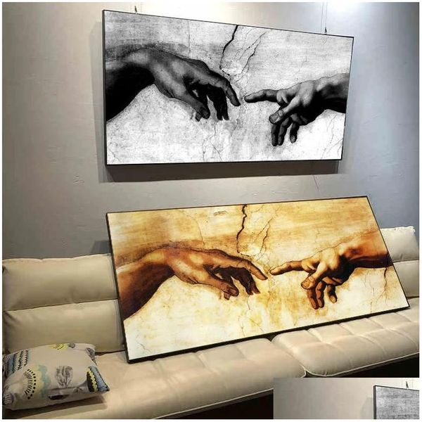 Картины рука Бога творение Адам Черный Белый холст Печать на стенах настенных картин