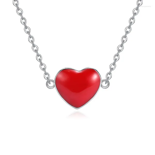 Подвесные ожерелья Popacc Creative Lucky Doubled Side Red Peach Heart серебряный серебро для женщин простое ожерелье поперечного цепи