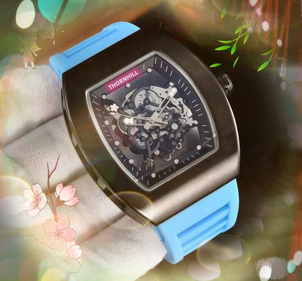 Super Men Gentalmen Big Watch 43 mm hohles transparentes Skelett-Zifferblatt Gummibanduhr Beliebtes lässiges Quarzwerk Sport-Armbanduhr mit automatischem Datum Orologio di Lusso