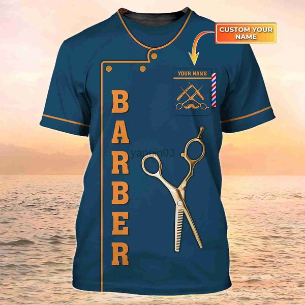 T-shirt da uomo PLstar Cosmos T-shirt da uomo estiva più recente Negozio di barbiere Nome personalizzato T-shirt stampata in 3D Camicia casual unisex Uniforme da barbiere DW91 J230602