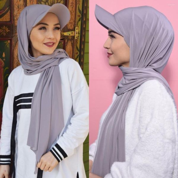 Abbigliamento etnico Hijab in jersey di cotone da donna musulmana con berretto da baseball Hijab istantaneo sportivo estivo pronto da indossare sotto il velo del cofano
