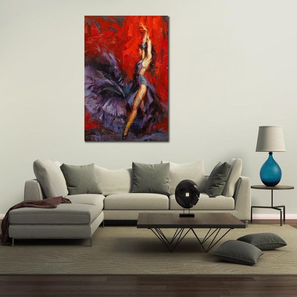 Arte figurativa pintada à mão em tela texturizada dançarina de flamenco vermelho movimentos graciosos de dançarinos pintura a óleo para sala de meditação