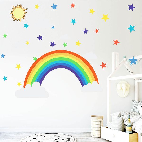 Мультфильм Rainbow Stars Stall Sticker для детских комнат гостиная