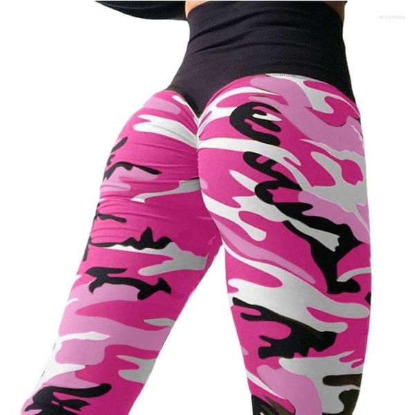 Calças esportivas femininas esportivas leggings de fitness com estampa de camuflagem calças de treinamento push up para exercícios de ginástica ioga para meninas