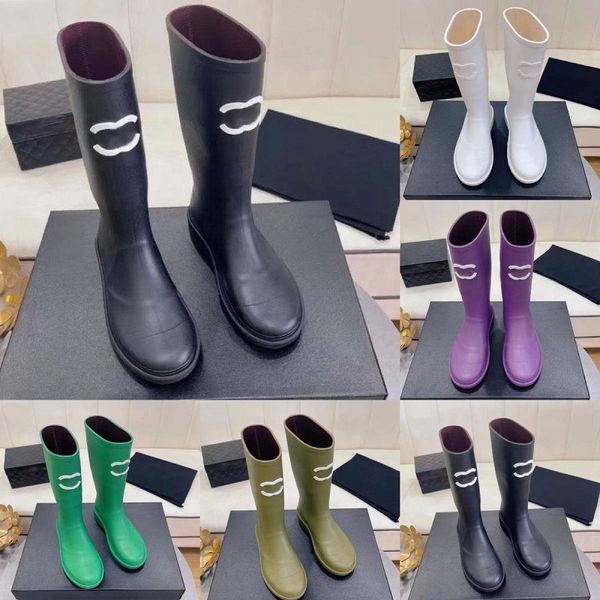 Top Brand Designer Square Toe Women Rain Boots Толстая пятка.