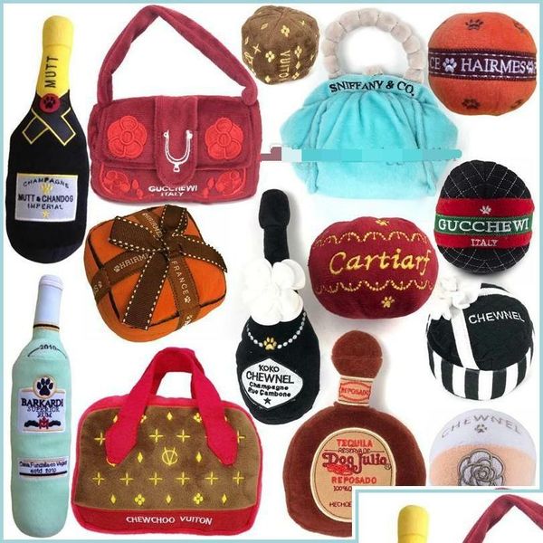 Dog Toys Chews Designs Fashion Hound Collection Unique Squeaky Parody Plush Dogs Toy Bag Per Wine Bottle Ball Passion For 17 C Dhtej