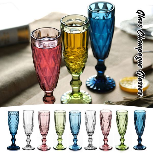 150 ml Vintage Emed Glas Rotwein Saft Tassen Hochzeit Party Champagner Flöten Becher für Bar Restaurant Home JN02