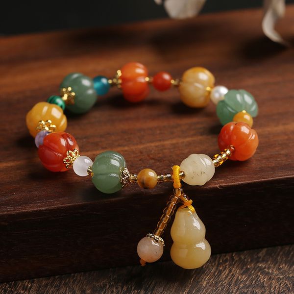 Kette Ruifan Natürliche Gold Jade Kürbis Perlen Perlen Armbänder für Frauen Dame Kürbis Anhänger Armband weiblichen Edlen Schmuck YBR595 230602