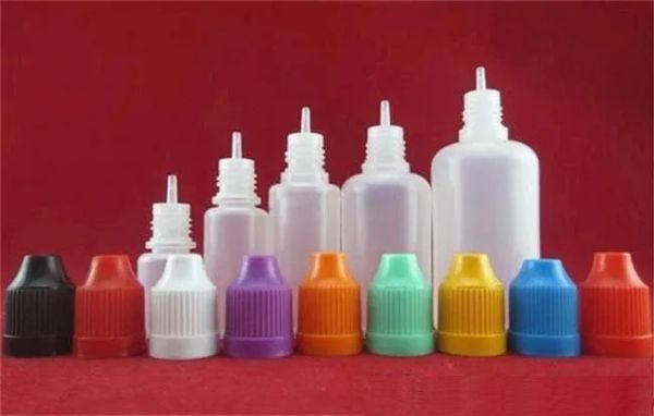 Basit LDPE boş eliquid şişe 5ml 10ml 15ml 20ml 30ml Çocuk geçirmez Şişe Uzun ve İnce Uç Türple Kapaklar Elektronik Sigara Stok Ücretsiz FedEx