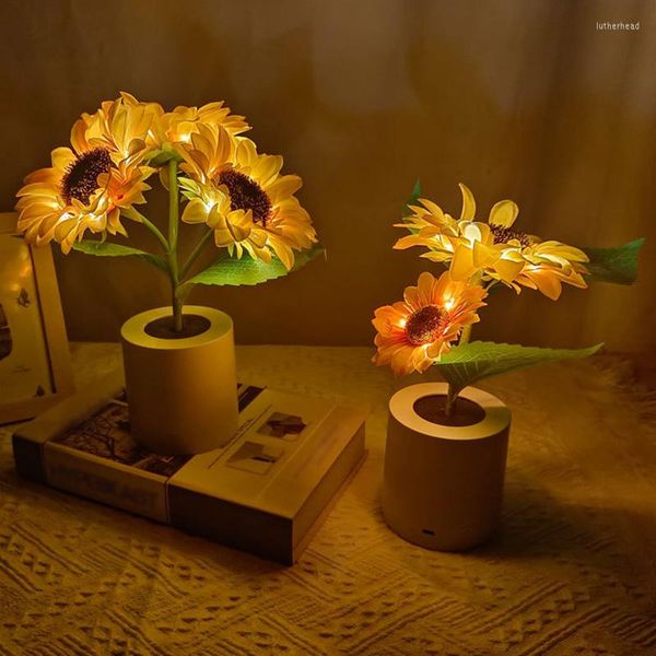 Gece Işıkları Yapay Lale Ayçiçeği Dekoratif Işık Şarj Edilebilir Yatak Odası lambası Çocuklar İçin Yaratıcı Arkadaş Doğum Günü Tatil Hediyesi