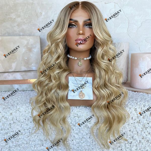 200% Density Transparent Full Lace Wigs Remy Human Hair 13x4 Lace Front Ombre Natural Blonde Body Wave Wig for Women Pre Depened Hairline 13x6 HD Lace Wig