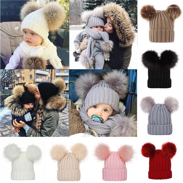 Boinas 2023 Inverno Tricô Crianças Bebê Menina Chapéu Bonito Natural Pompons Quente Mais Grosso Bonés Crianças Meninas Boné