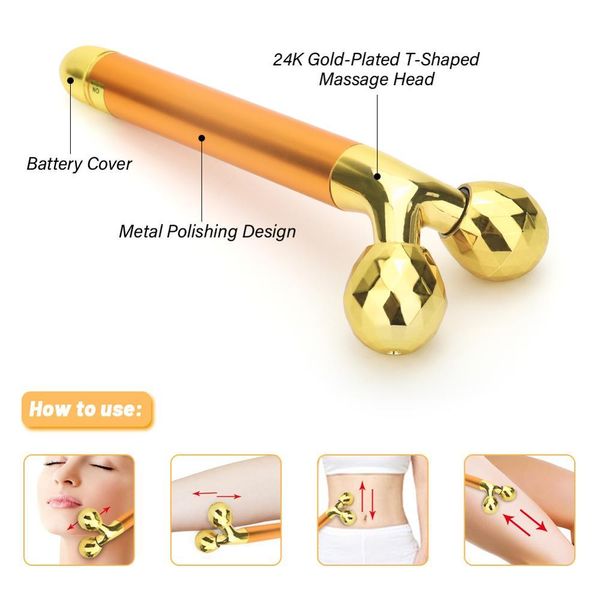 Strumento Energy Beauty Bar 24k Golden Vibrante Rullo Massaggiatore per il viso Lifting viso Antirughe Cura della pelle Gemstone Roller Set Box