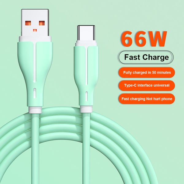 6A 66W Type C Câbles de charge ultra rapides pour smartphones Android Lignes de données de charge flash 1M 2M pour Huawei OPPO Xiaomi Glory VIVO dans un sac OPP