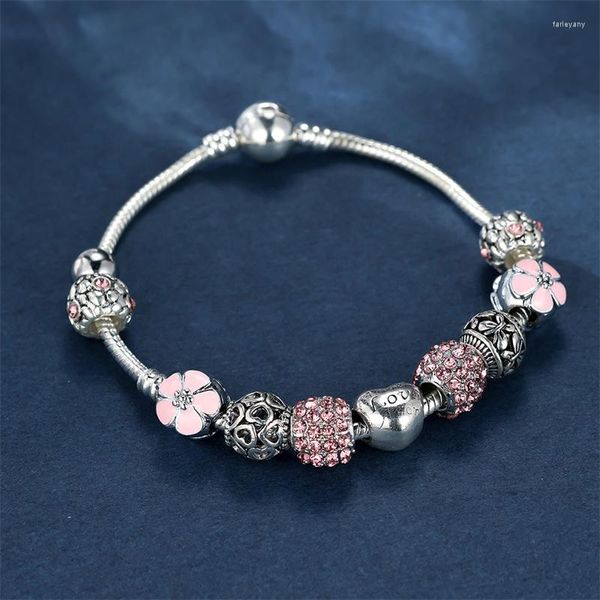 Charme Armbänder Luxus Weibliche Kristall Rosa Weiß Stein Armband Armreif Mode Silber Farbe Hochzeit Für Frauen