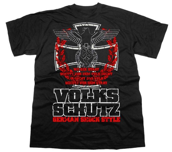 Camisetas masculinas Volksschutz. T-shirt alemão do estilo Schock Empire Eagle Iron. Summer algodão o-pescoço