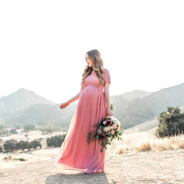 Платья для беременности фотосессии Props Dust Pink Long Chifon Elegant Faternity Wear Кружевое платье G220602