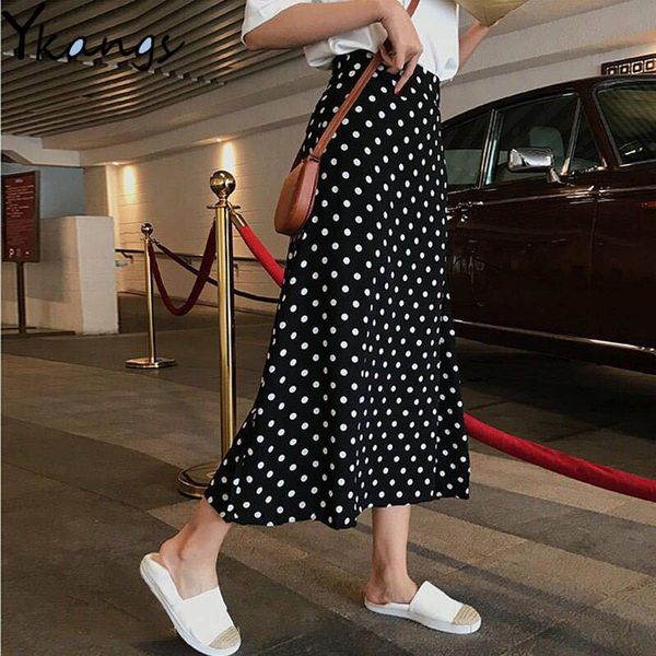 Vestidos femininos verão plus size s3xl saia coreano vintage bolinhas magro cintura alta uma linha midi saia feminino preto branco vermelho streetwear