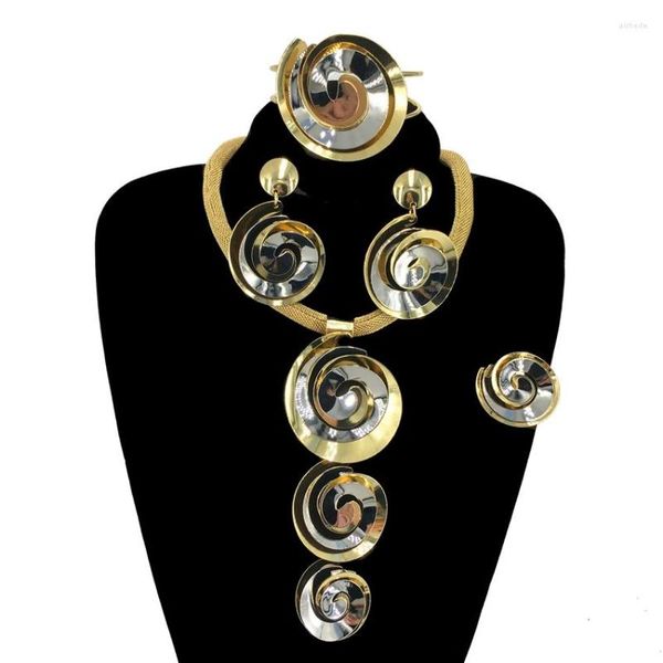 Collana Orecchini Set Vendita brasiliana placcata oro 24K Donne africane Banchetto Incontri Accessorio da sposa FHK14783