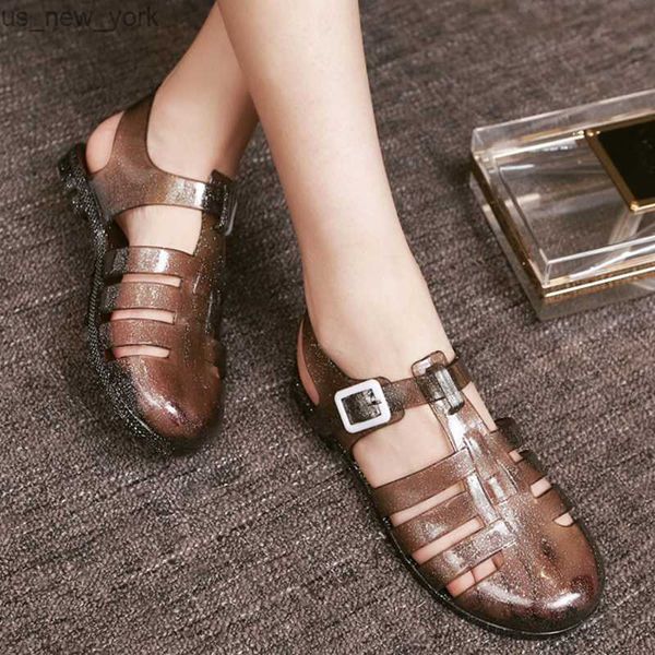 Aushöhlen Bling Regendicht Gelee Sandalen Frauen Sommer Süßigkeiten Schuhe Frau Hausschuhe Cover Toe Wohnungen Femmes Sandales Pvc Alias L230518