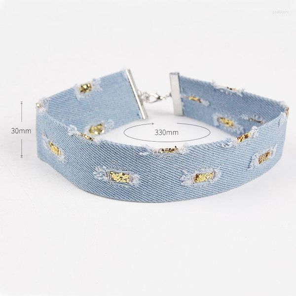 Girocollo 2023 Fashion Light Blue Wash Denim Gothic Punk Jeans Collana tatuaggio in tessuto per gioielli Colliar da donna