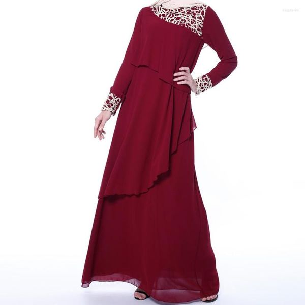 Vestidos casuais 2023 Chiffon Long Lace Splice Elegante Oriente Médio Árabe Feminino Robe Tradicional Conjunto de Vestido do Sudeste Asiático Casaco