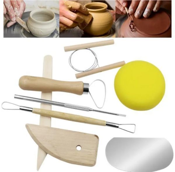 Novo 8 pçs/conjunto de ferramentas de artesanato reutilizáveis diy kit de ferramentas de cerâmica para casa trabalho manual argila escultura cerâmica moldagem ferramentas de desenho atacado cpa5732 jn02
