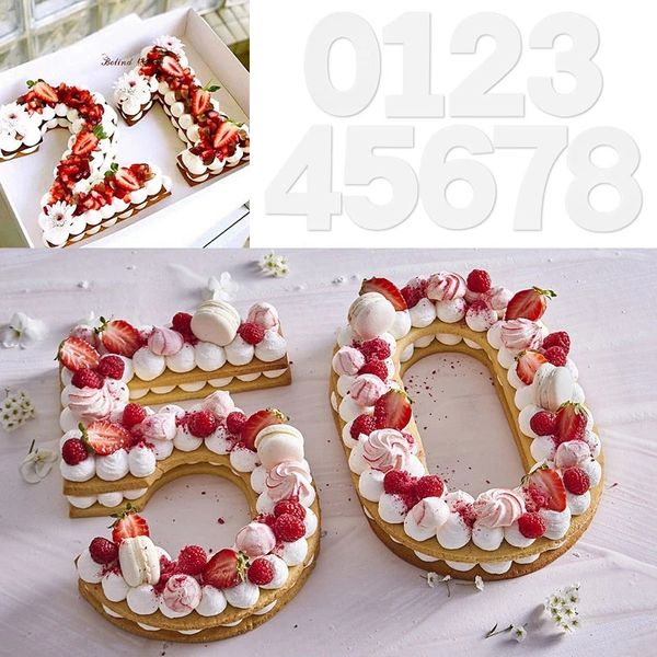 Moldes reutilizáveis para bolos, design numérico, ferramenta de decoração de bolo de cozimento para casamento, aniversário, pastelaria, confeitaria, acessórios