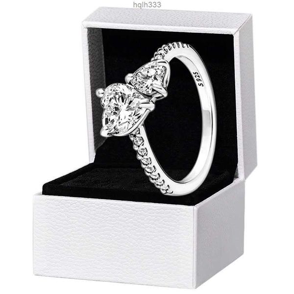 Новое прибытие двойное сердце Sparking Ring Solid 925 Серебряные женщины -подруга Подарок подарки для Pandora Lover Cz Diamond Rings с оригинальной коробкой Set8jjn