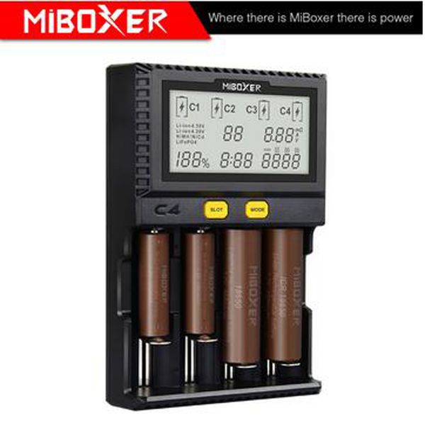 Autentico Miboxer C4-12 Caricabatteria intelligente universale intelligente Batterie al litio 4 slot Ricarica rapida per Li-ion Ni-MH Ni-Cd 18650 21700 20700 18350