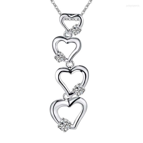 Подвесные ожерелья серебряный цвет кубический цирконий сердечный ожерелье моды