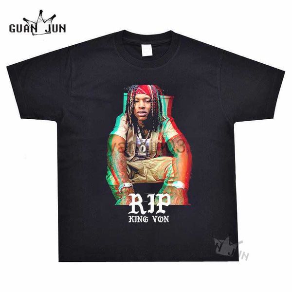 Camisetas Masculinas Camiseta Masculina Rapper K-King Von Rip Graphic Tshirt Unissex Algodão Vintage Preto T-Shirt Casual 80 90S Hip Hop Streetwear Tees J230602