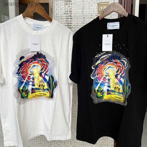 Camisetas masculinas fotos reais CASABLANCA camisetas Spacehorse Spacecraft 3D impressão digital manga curta 3XL algodão solto t-shirt para homens mulheres T230602