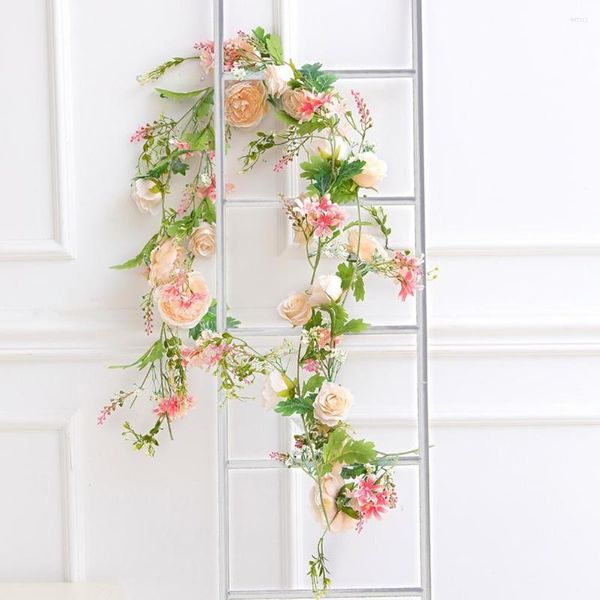 Flores decorativas Faux Rattan Conservação fresca Resistente a raios UV Faça você mesmo Banquete romântico Decoração de casamento Decoração de festa de simulação de videira de rosas falsas