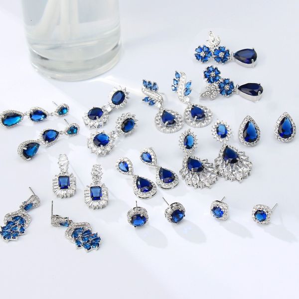 Pendurado Lustre AMC Coréia Luxo Azul Escuro Longo Brinco Brincos Ear Studs Azul Marinho Nupcial Festa de Casamento Jóias Acessórios Presentes para Mulheres 230602