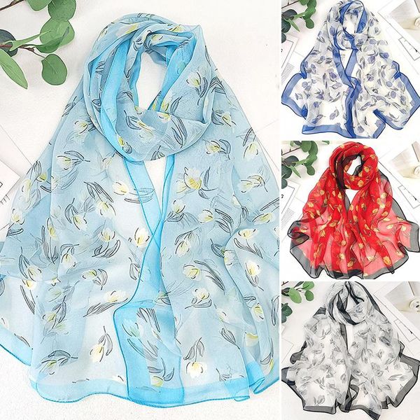 Schals Frauen Magnolia Blumendruck Elegant Chiffon Georgette Bandana Schal Summer Beach Sonnencreme dünner Hijab Stirnbandschal