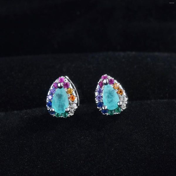 Ohrstecker Niedlicher Wassertropfen Simulierter Paraiba-Turmalin Silber Farbe Zirkon Schmuck Für Hochzeit Frauen Zubehör