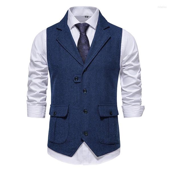 Coletes masculinos vintage espinha de peixe tweed masculino formal banquete terno colete negócios local de trabalho jantar moda masculina casamento baile de formatura coletes masculinos