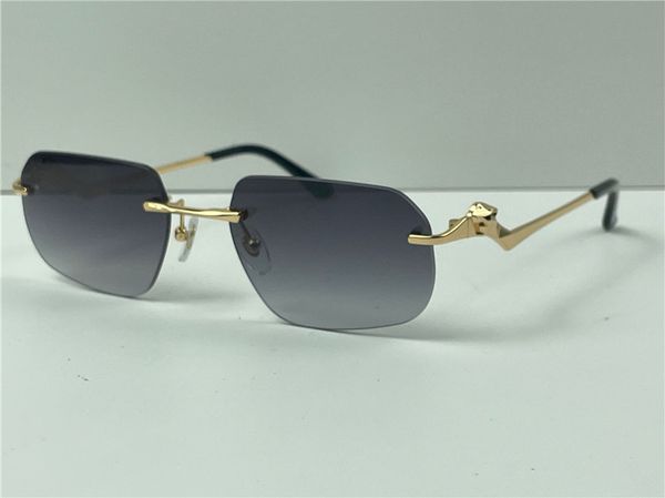 Klassische Sonnenbrille Herren Design Randlos Unregelmäßige Brille UV400 Gold Helle Farblinsen Tier Metallbügel Sommerbrille 0120 mit Etui