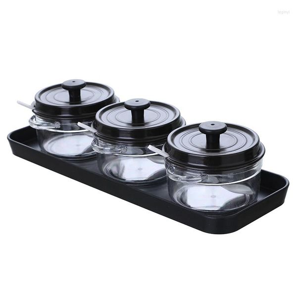 Garrafas de armazenamento 045 conjunto de potes de temperos simples para cozinha com bandeja 3 pçs/conjunto caixa colher colher ferramenta recipiente de condimento